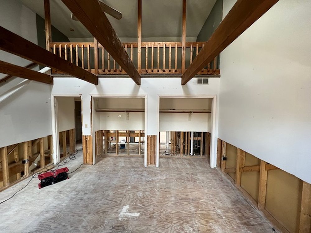 Townhouse great room stripped to framing